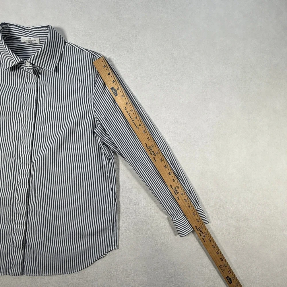 Lafayette 148 New York Womens Navy White Striped Button Down Shirt Large - Picture 14 of 16